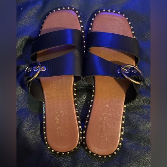 Coach & Four Black Leather Studded Slide Sandals Women’s Size 9 Made in Italy - Picture 3 of 6